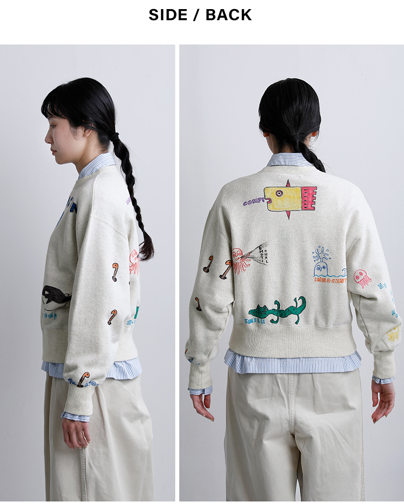 ESTROISLOSE(エストゥロワルーズ)コットンクルーネックロングスリーブ手描きイラストスウェットec26201-a-z