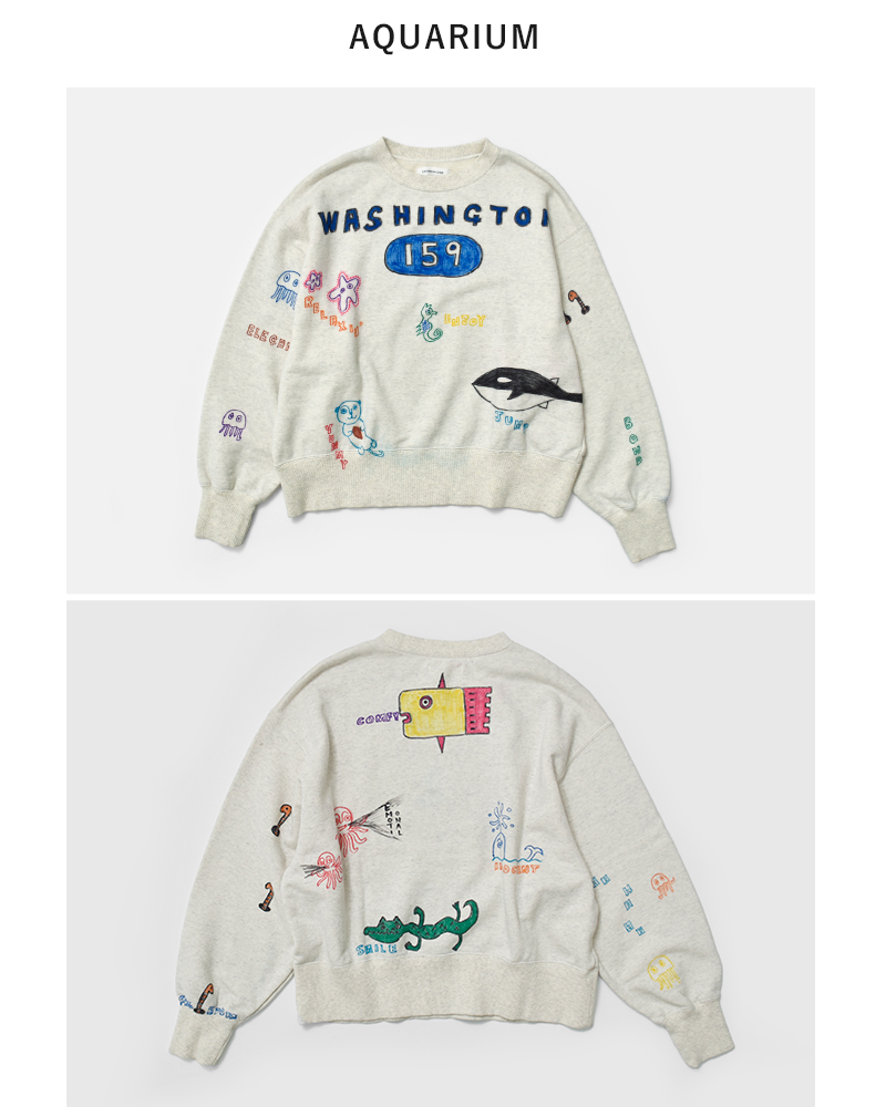 ESTROISLOSE(エストゥロワルーズ)コットンクルーネックロングスリーブ手描きイラストスウェットec26201-a-z