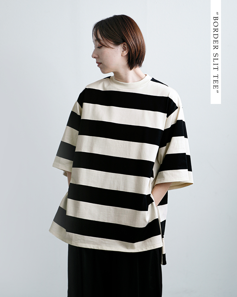 euphoric(ユーフォリック)コットンボーダースリットTシャツ“BorderSlitTee”eu-ct5403