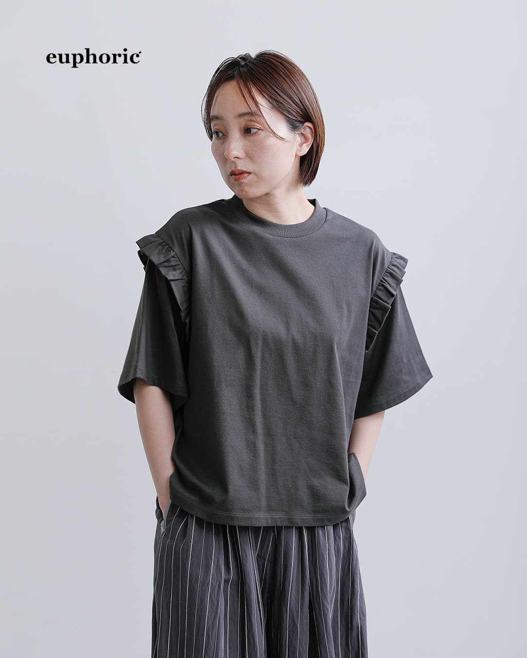 euphoric’コットン ジャージー フリル Tシャツ “Frill T-shirt” eu-ct6113