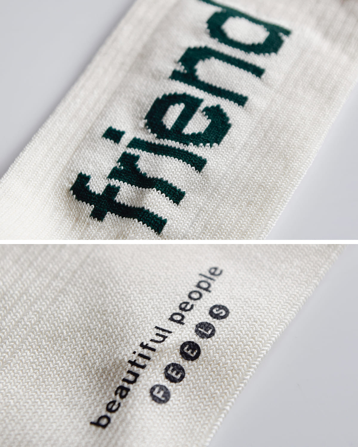 beautiful people(ビューティフルピープル) ロゴ入りリブソックス片足用 “feels ﾍﾞﾀ文字 / 抜き文字 socks” f030511945-6
