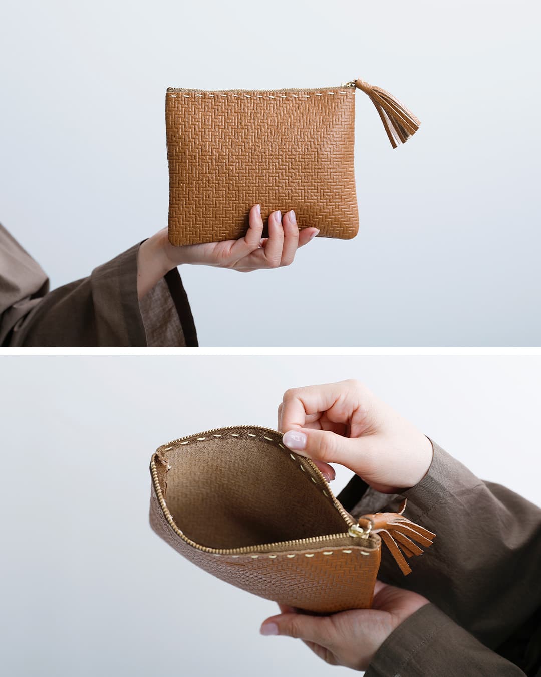 FEU DUN PHAREカウレザー 型押し ポーチ 大 f54148-38