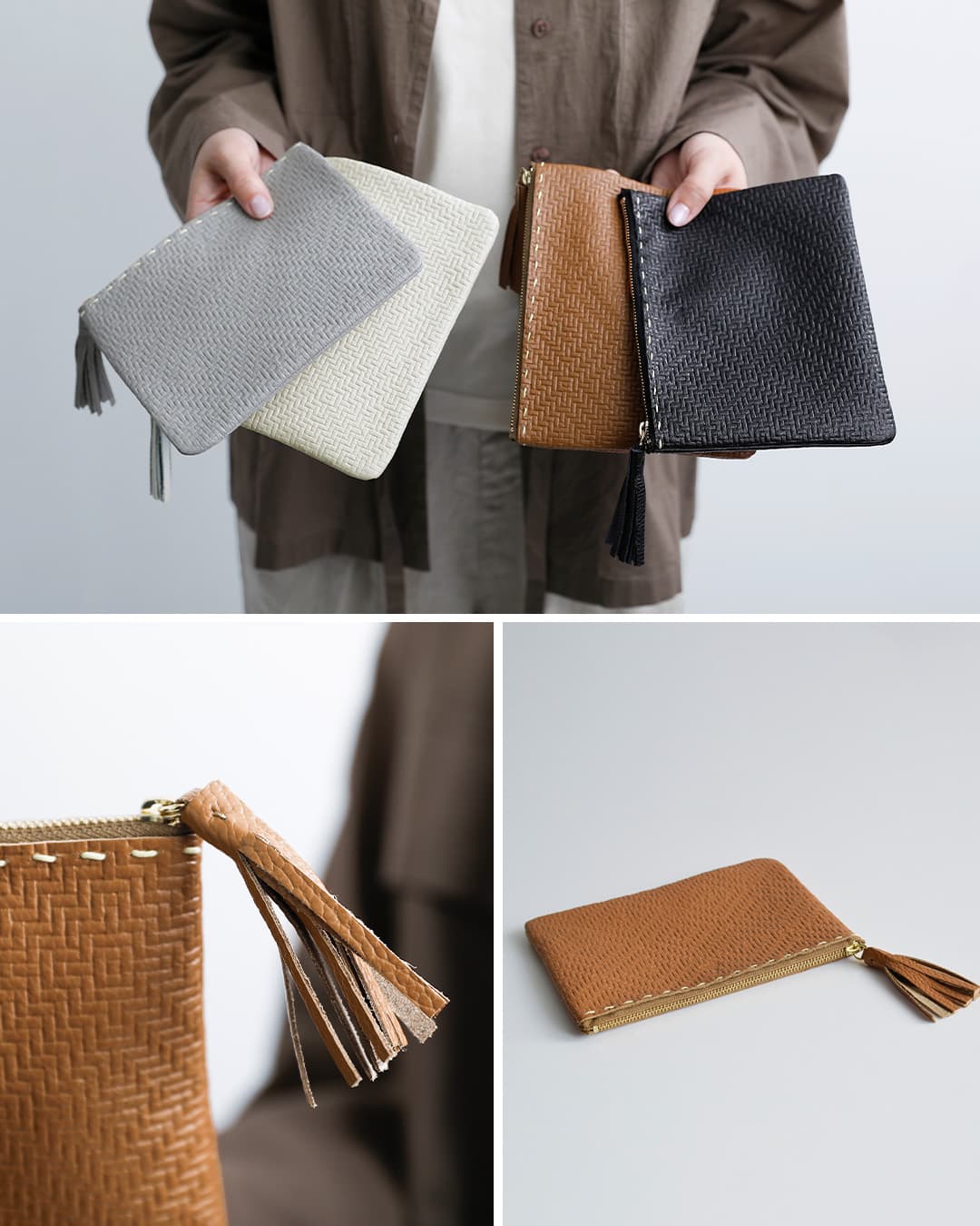 FEU DUN PHAREカウレザー 型押し ポーチ 大 f54148-38