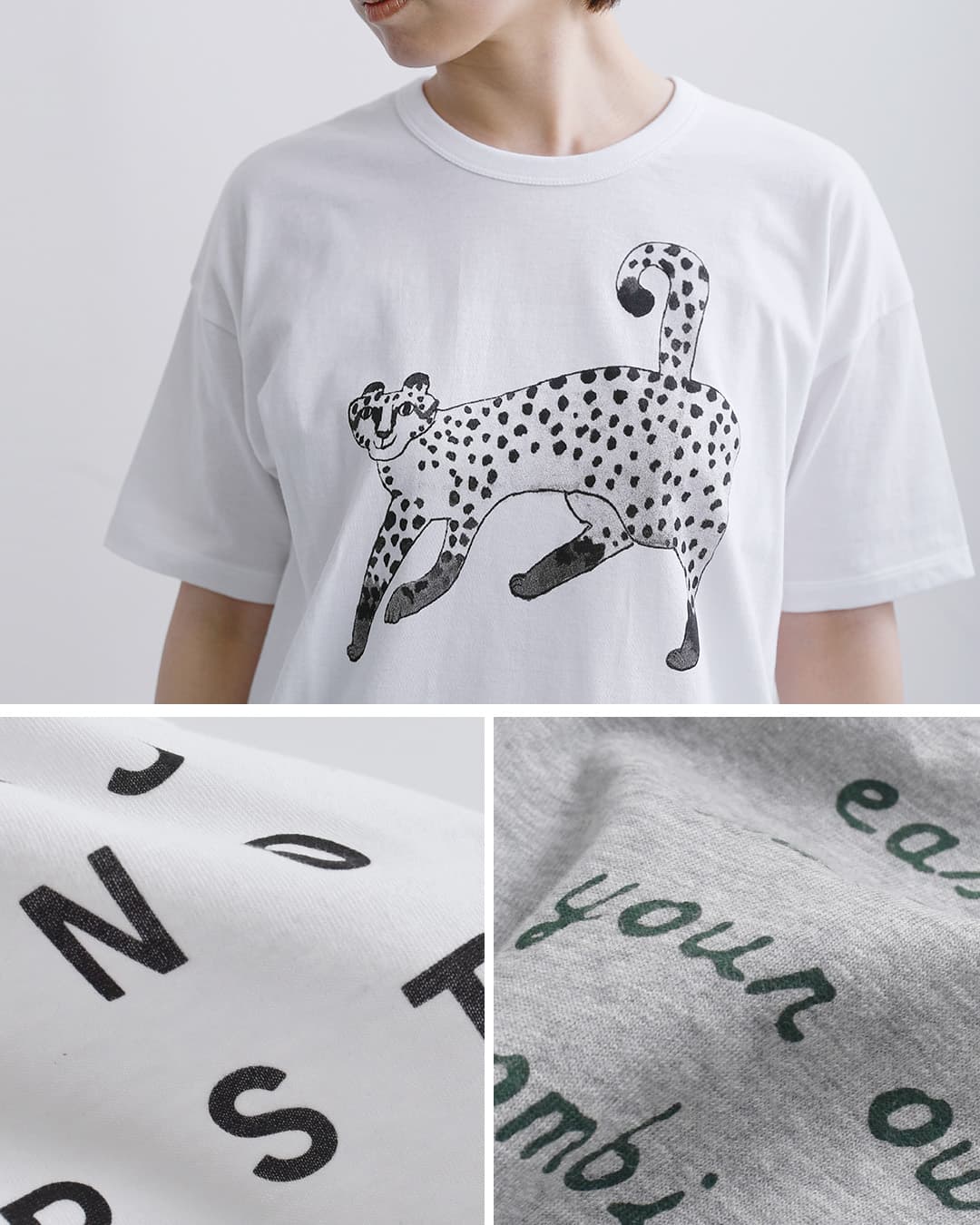(g)コットン 天竺 プリント Tシャツ “COMMENT / ALPHABET / CHEETAH” g-317cm-al-ch