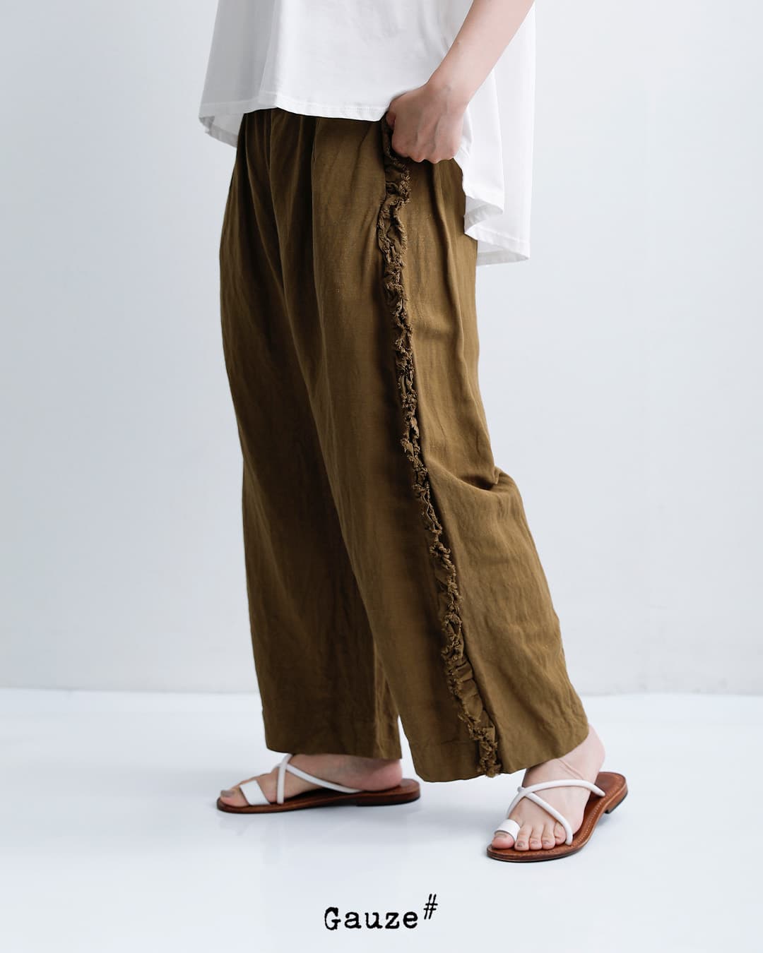 Gauze# ガーゼ リネンビスコース ビビアン パンツ LINEN VISCOSE