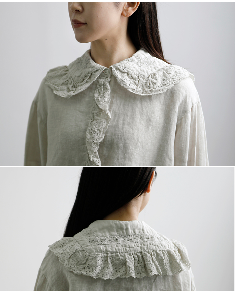 Gauze# ガーゼ リネンアンティーク フリルブラウス ameri ANTIQUE