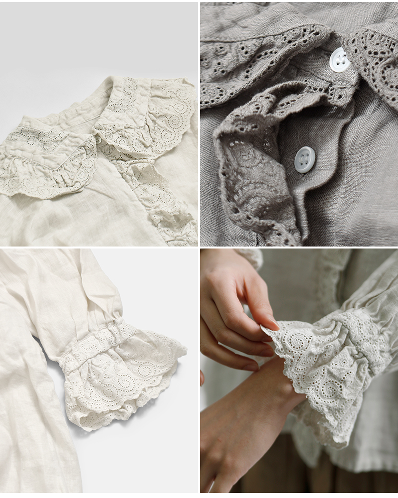 Gauze# ガーゼ リネンアンティーク フリルブラウス ameri ANTIQUE