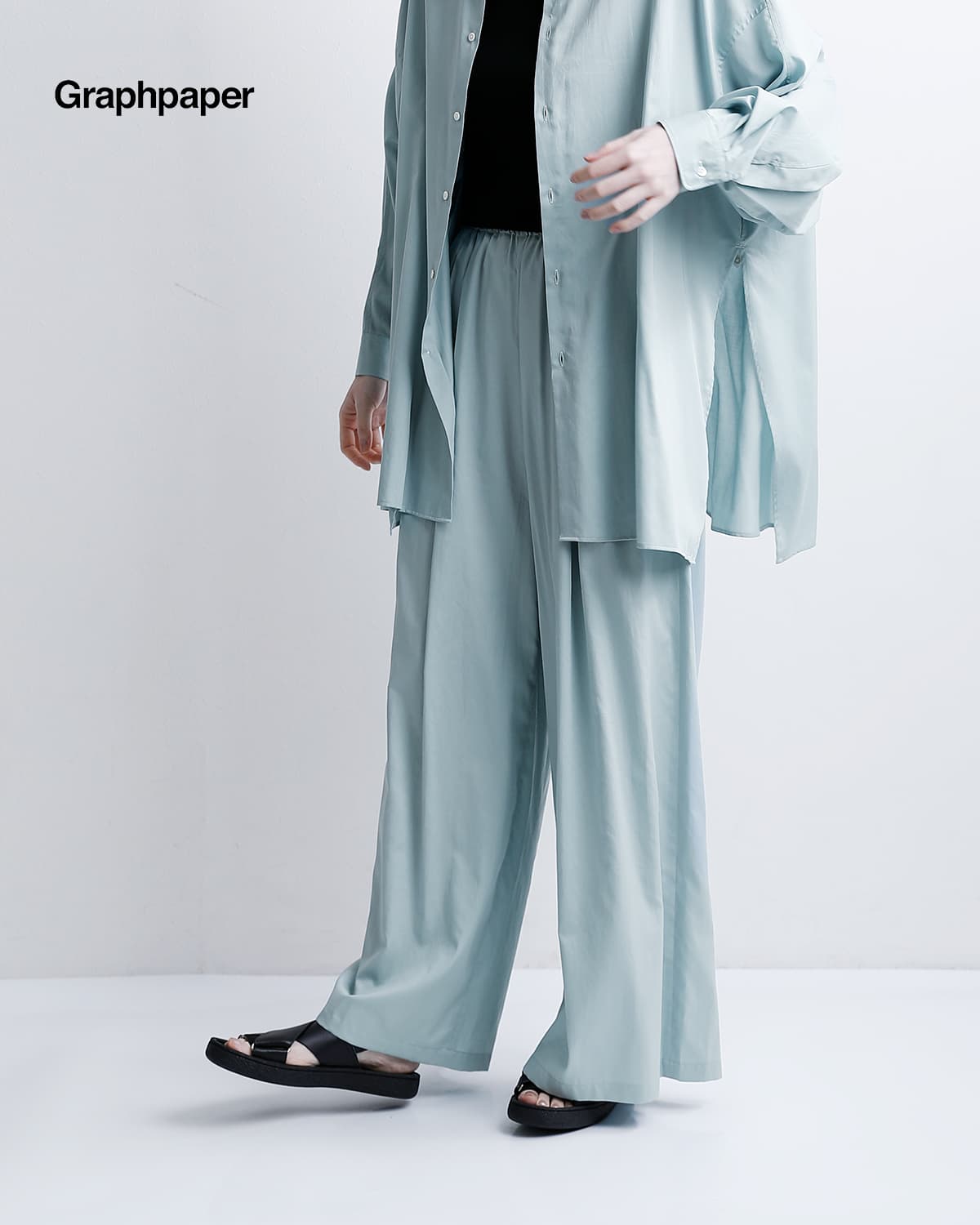 graphpaper�V���R�� �|�v���� �c�[�^�b�N �C�[�W�[ ���C�h�p���c �gSilicon Poplin Two Tuck Easy Wide Pants�h gl261-40187