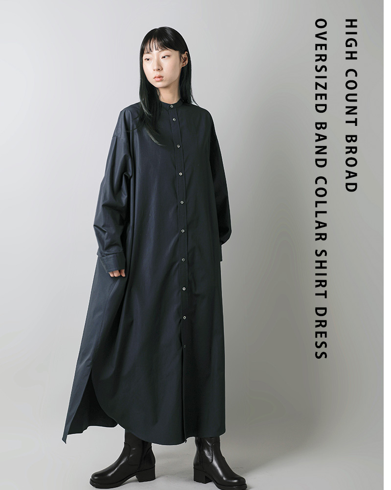 graphpaper(�O���t�y�[�p�[)�R�b�g���o���h�J���[�V���c�����s�[�X�hHighCountBroadOversizedBandCollarShirtDress�hgl261-60036b