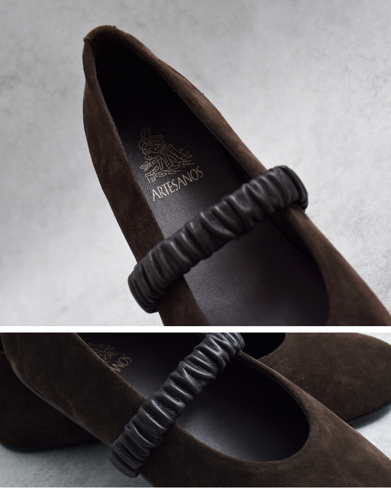 ARTESANOS(アルテサノス)カウスエードレザーベルトバレエシューズgu5-675-af