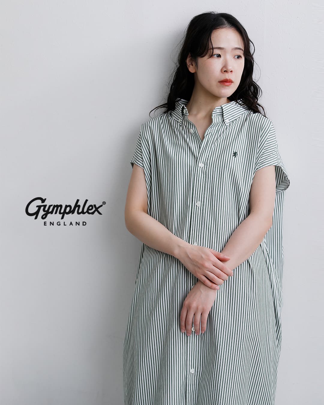 Gymphlex(ジムフレックス)コットン スリーブレス シャツワンピース gy-b0246mts