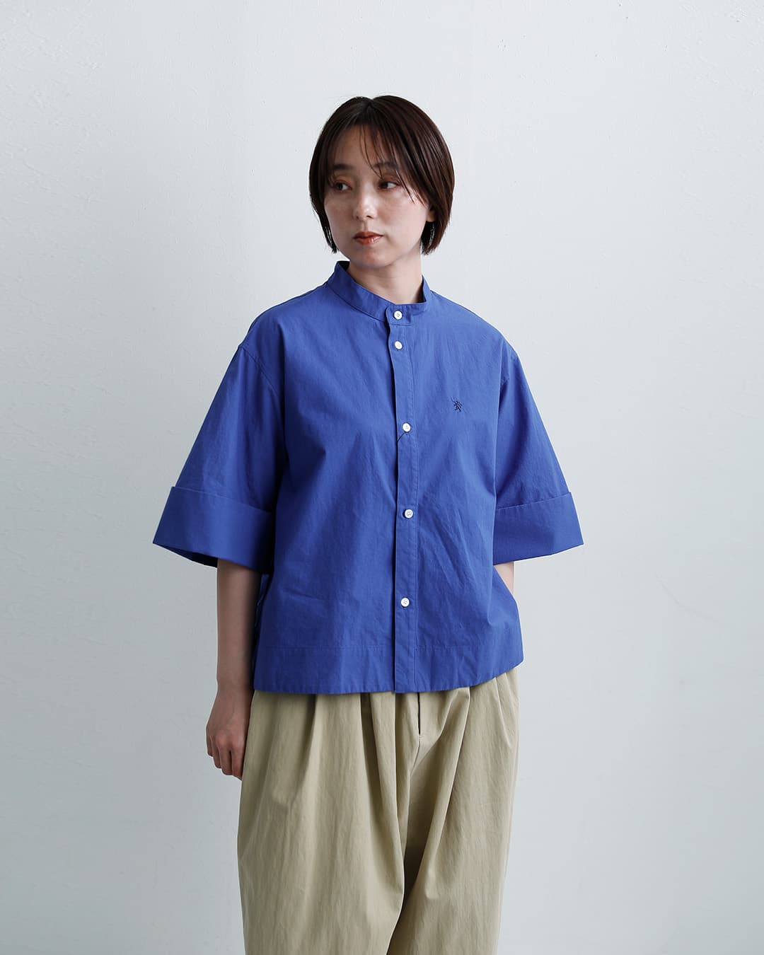Gymphlexコットンタイプライター スタンドカラー 半袖シャツ gy-b0368tyo-26ss