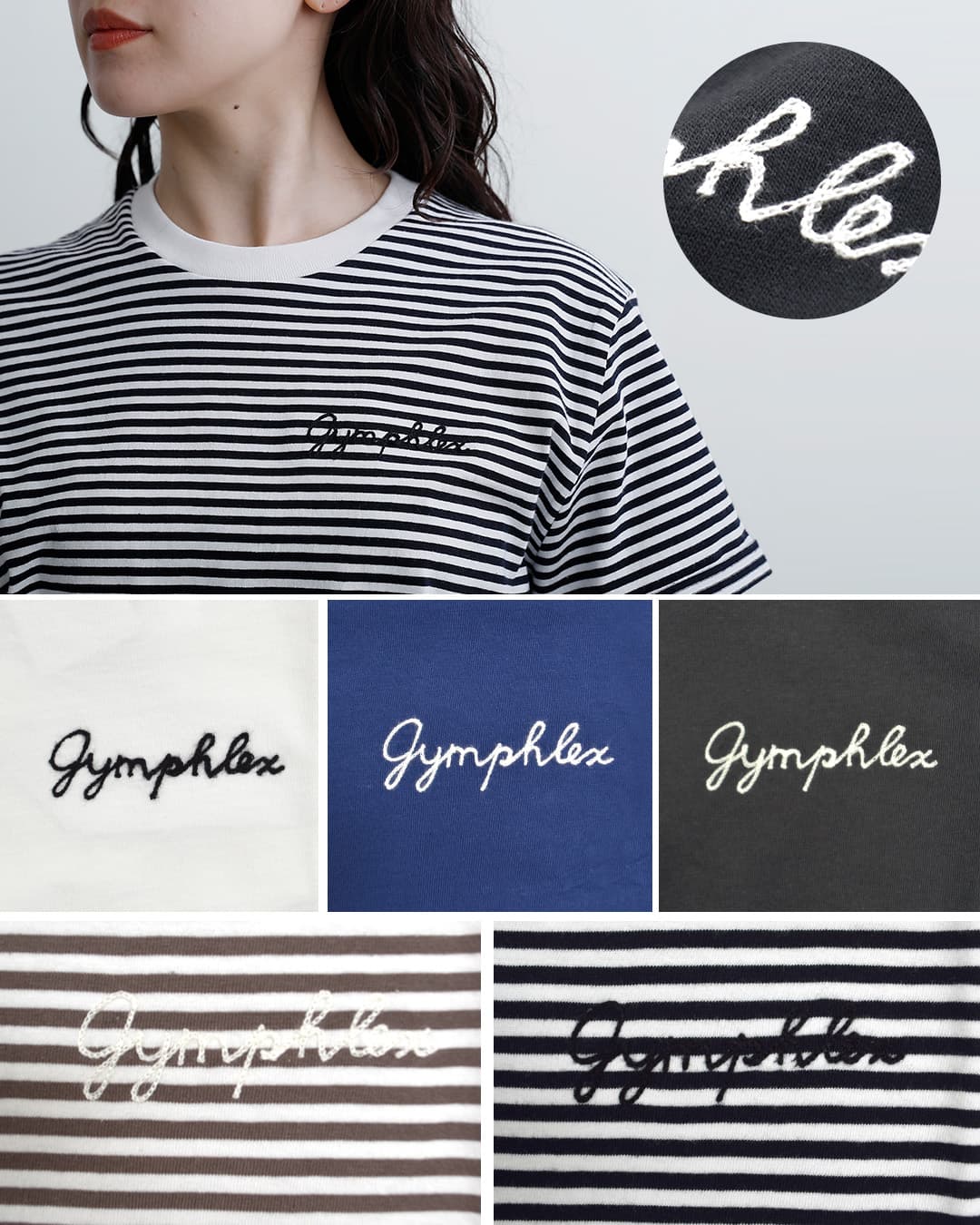 Gymphlexコットン天竺 チェーン刺繍 半袖Tシャツ gy-c0446com