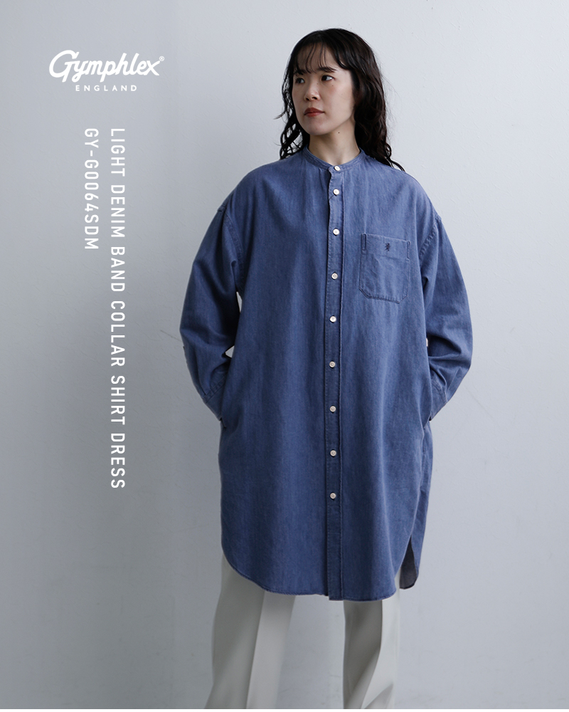 Gymphlex(ジムフレックス)ライトデニムバンドカラーシャツワンピースgy-g0064sdm