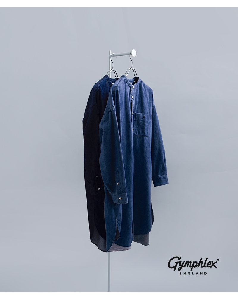 Gymphlex(ジムフレックス)ライトデニムバンドカラーシャツワンピースgy-g0064sdm