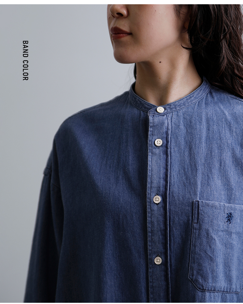 Gymphlex ジムフレックス ライトデニム バンドカラー シャツワンピース