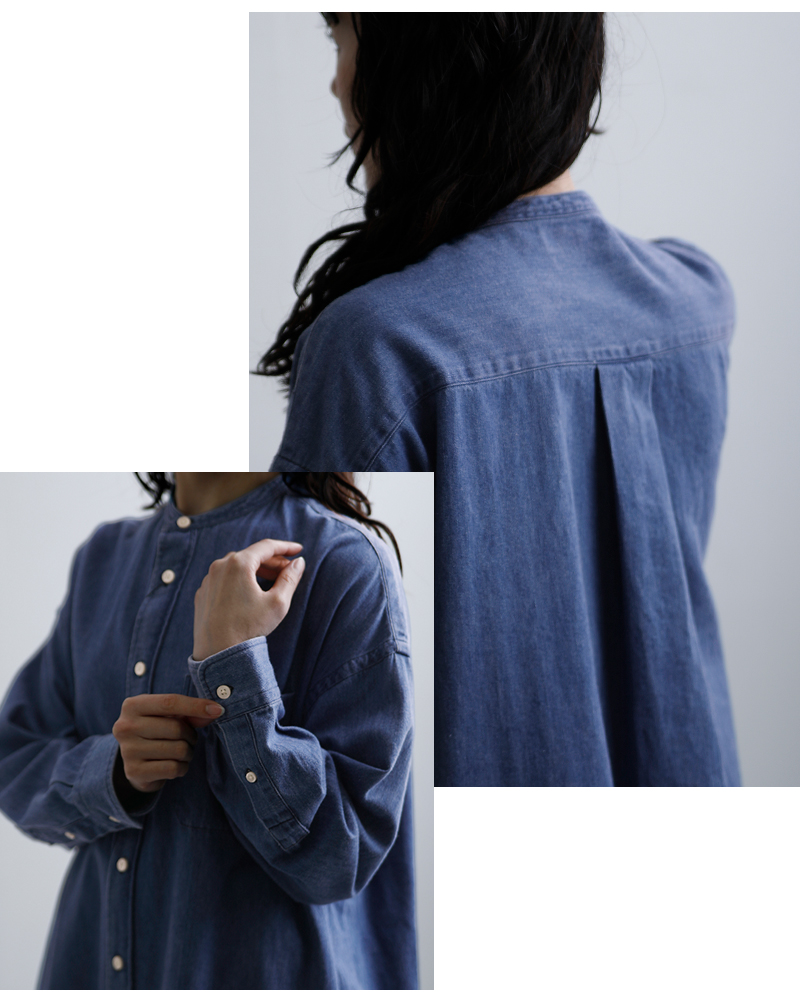 Gymphlex(ジムフレックス)ライトデニムバンドカラーシャツワンピースgy-g0064sdm