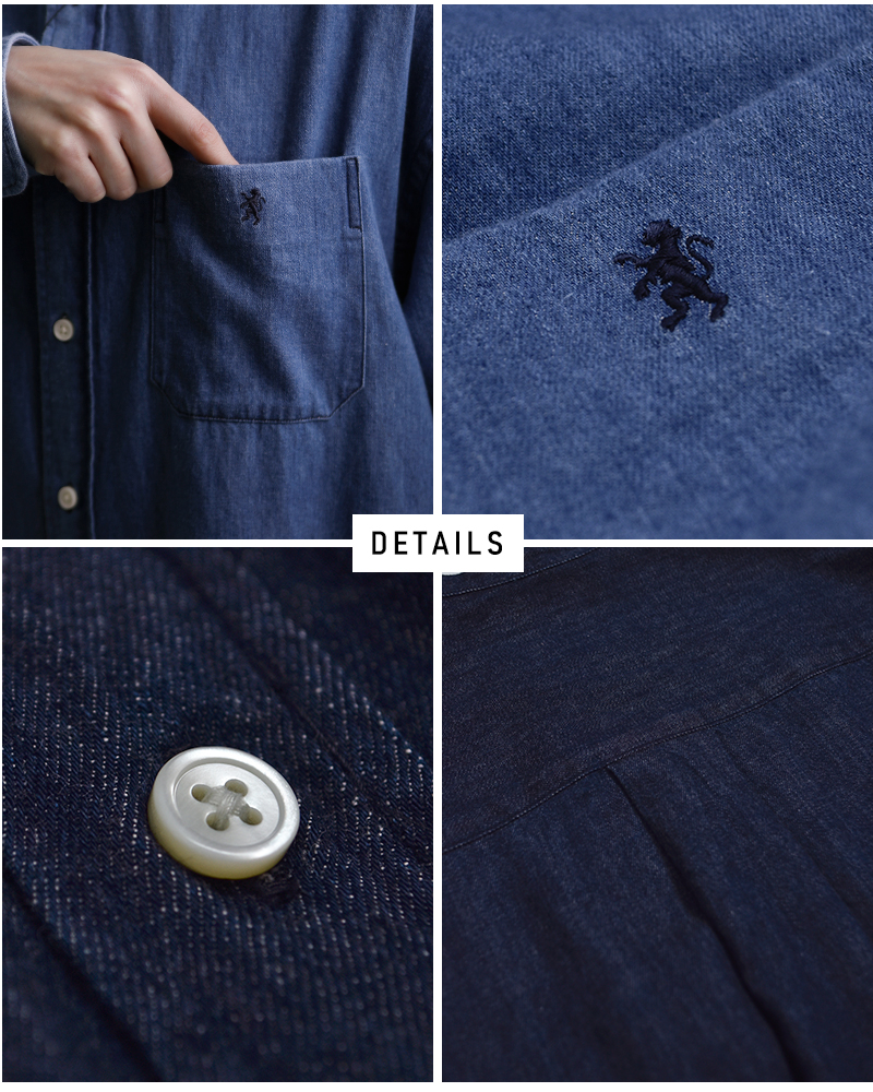 Gymphlex(ジムフレックス)ライトデニムバンドカラーシャツワンピースgy-g0064sdm