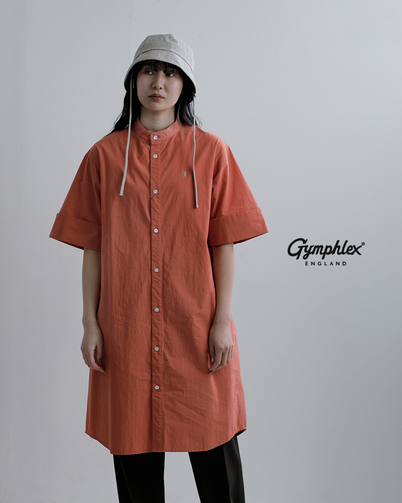 Gymphlex(ジムフレックス)コットンスタンドカラー半袖シャツワンピースgy-g0119tyo