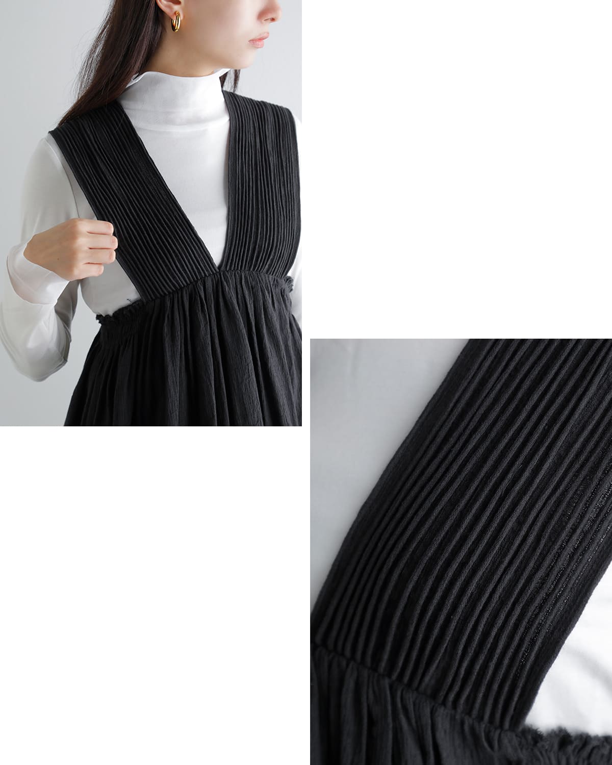 Hella(ヘラ)コットンクレープVネックギャザートップスCOTTONCREPEGATHERTOP h261-80