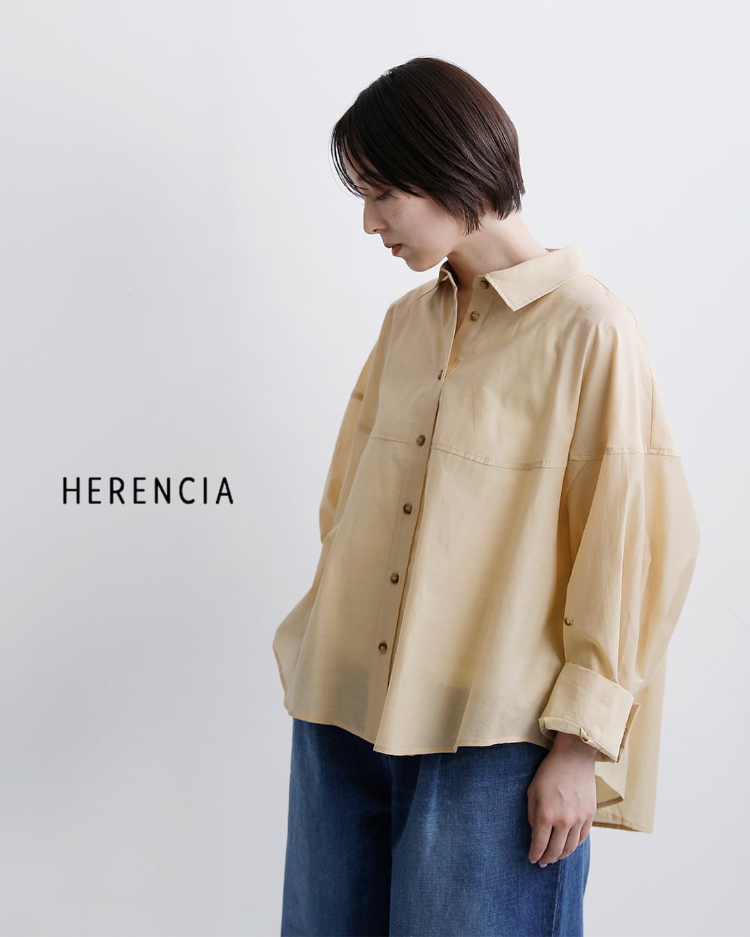 HERENCIA(ヘレンチア)コットン レギュラーカラー ボリュームスリーブ ブラウス h426124