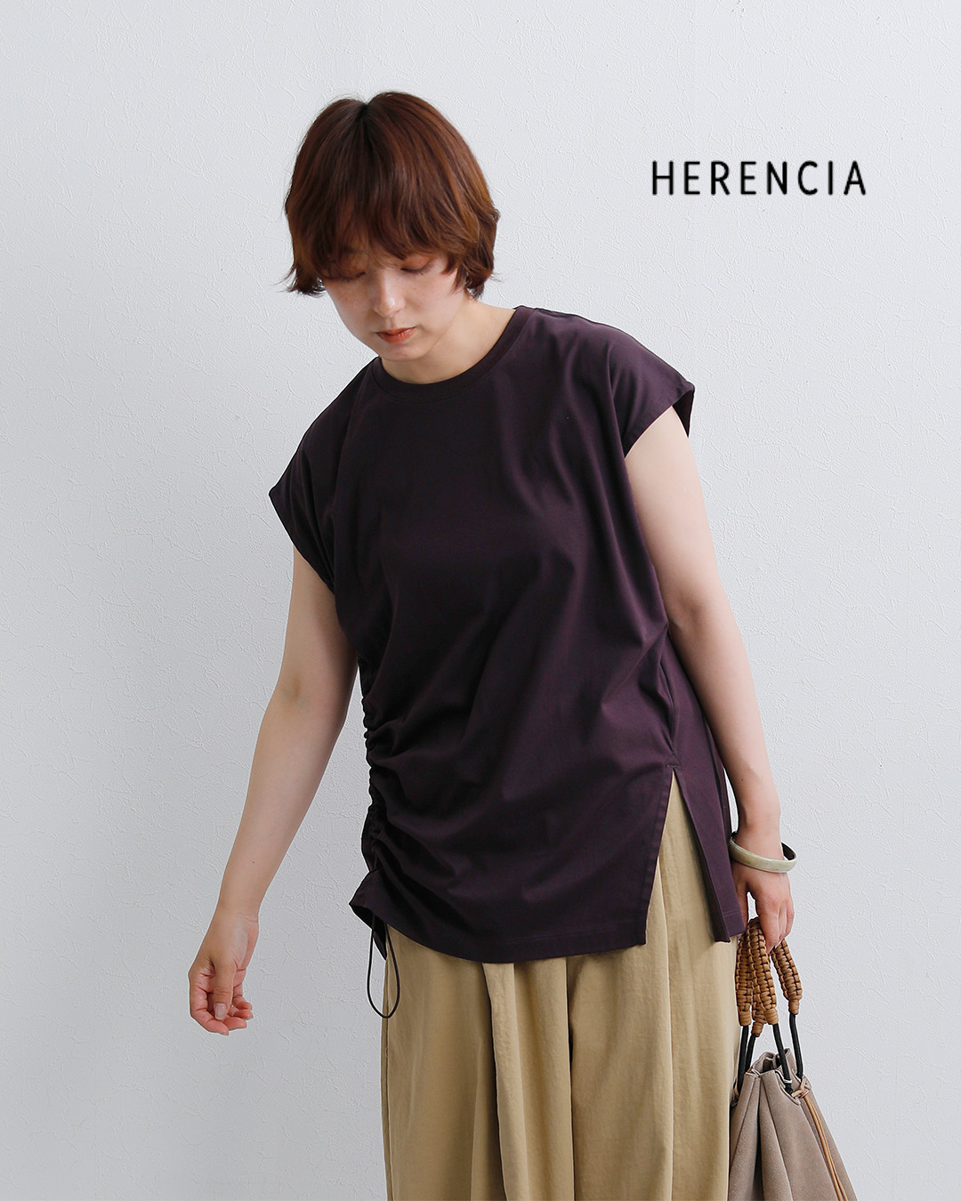 HERENCIAコットン サイドシャーリング クルーネック カットソー h526127