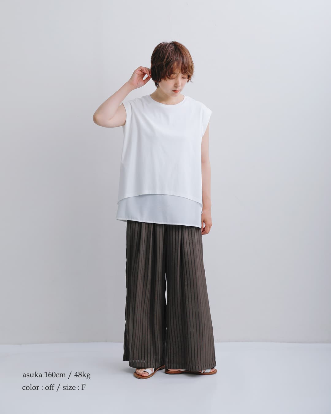 HERENCIA(ヘレンチア)コットン 重ね着風 クルーネック カットソー h526132