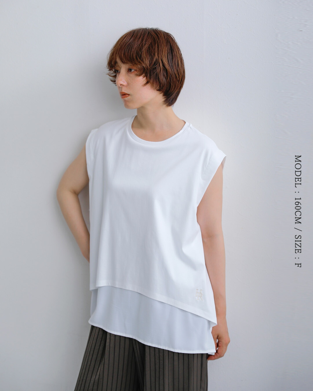HERENCIA(ヘレンチア)コットン 重ね着風 クルーネック カットソー h526132