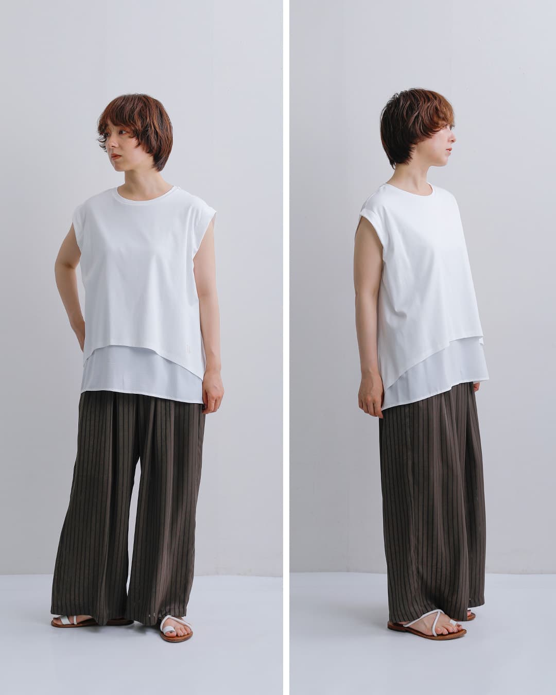 HERENCIA(ヘレンチア)コットン 重ね着風 クルーネック カットソー h526132