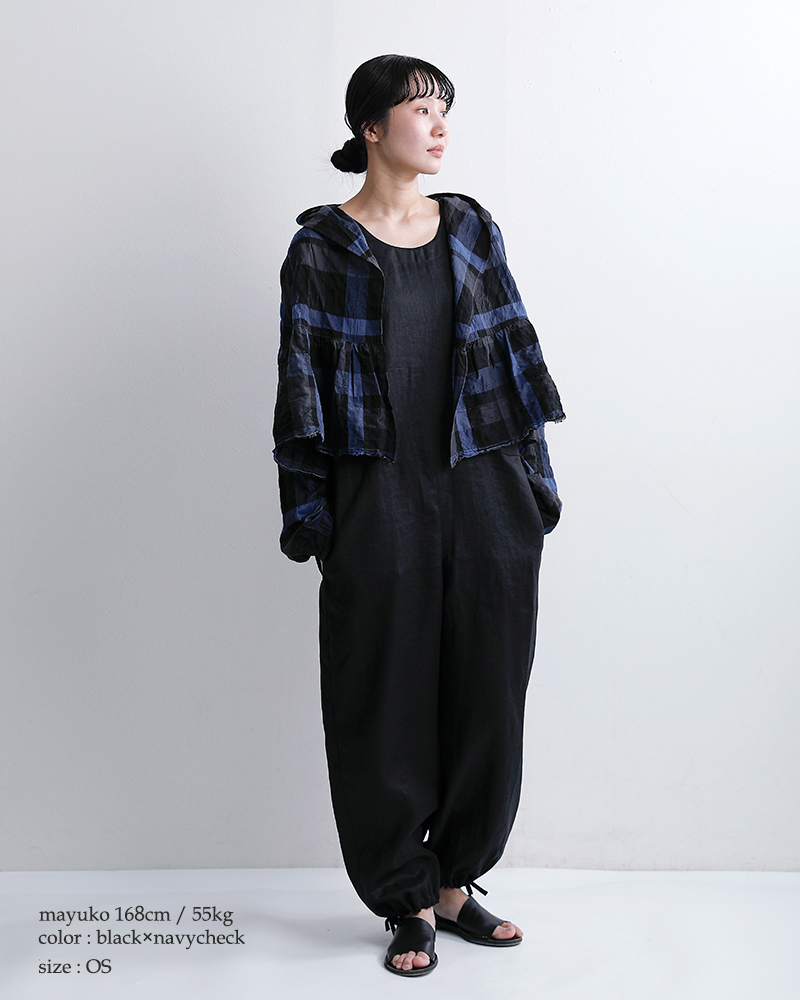 Honnete(オネット)シャーリング チェック ギャザー カーディガン ho-26ss-c5