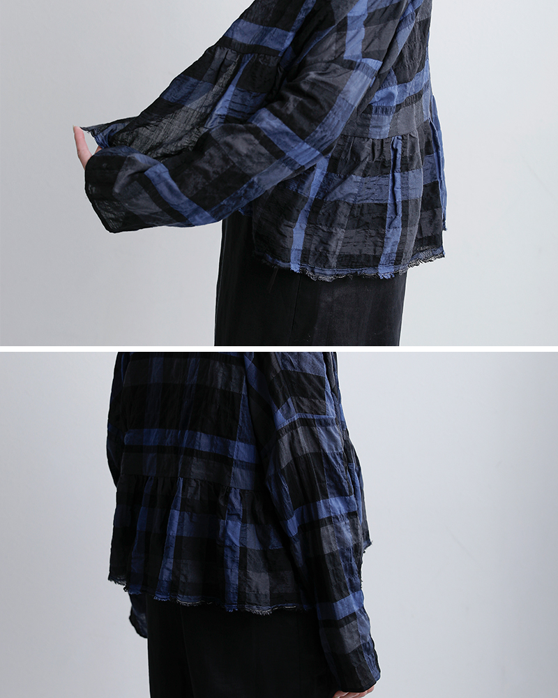 Honnete(オネット)シャーリング チェック ギャザー カーディガン ho-26ss-c5