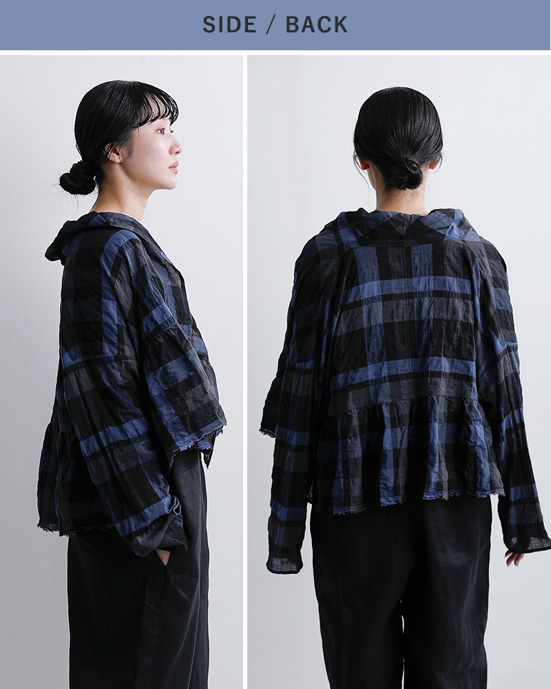 Honnete(オネット)シャーリング チェック ギャザー カーディガン ho-26ss-c5