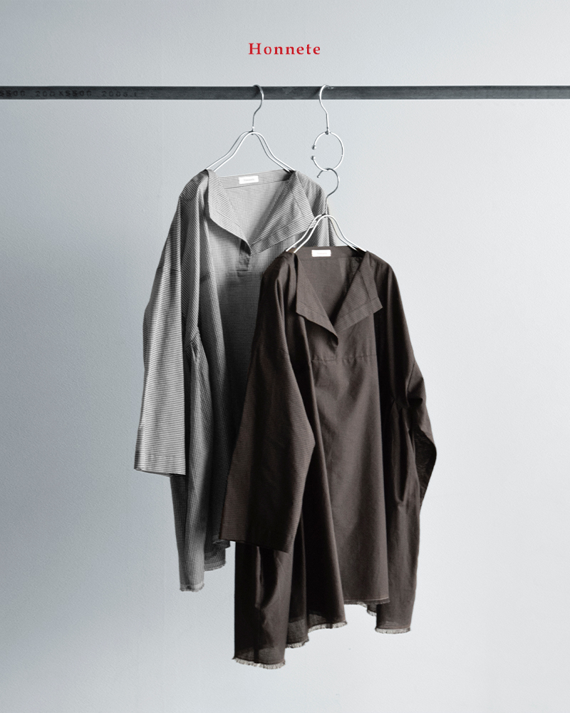 Honneteコットン シルク ギンガム サイド ギャザー シャツ ho-26ss-t32