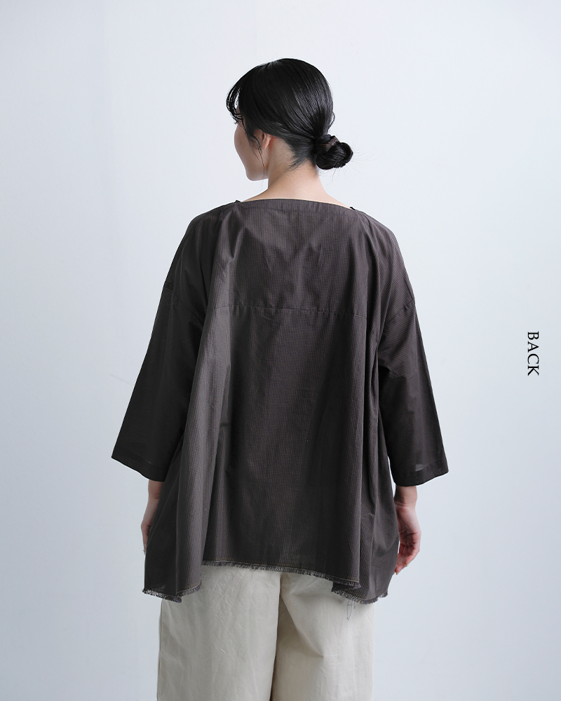 Honneteコットン シルク ギンガム サイド ギャザー シャツ ho-26ss-t32