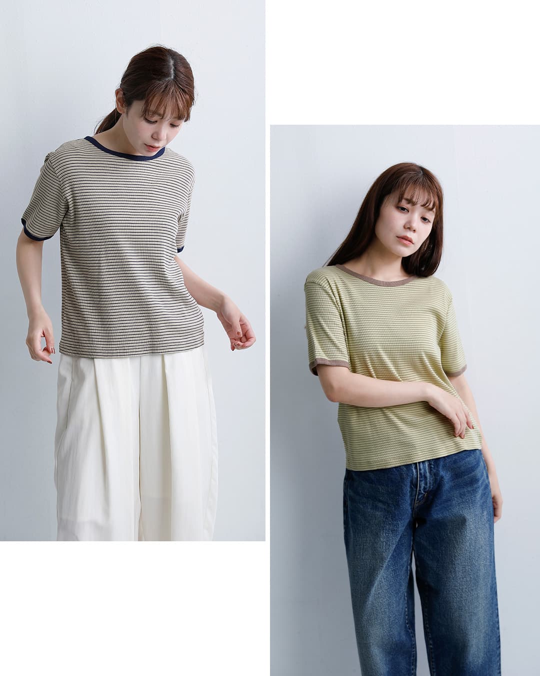 Healthknitチューブラーリブ 半袖 ボーダー Tシャツ hr26s-l302
