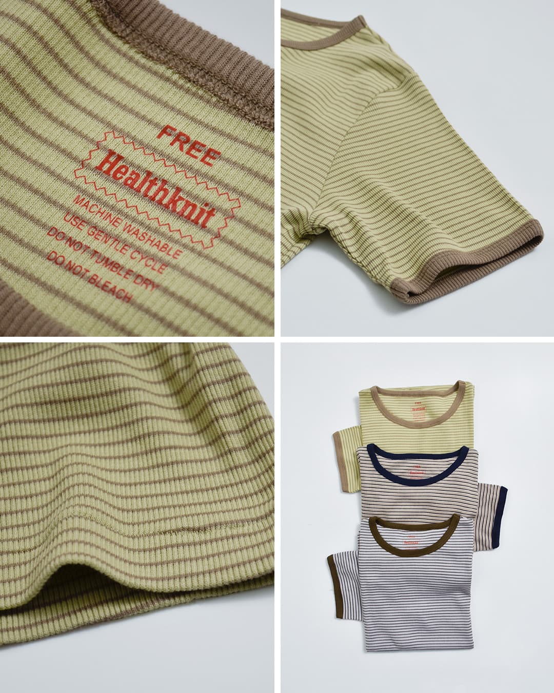 Healthknitチューブラーリブ 半袖 ボーダー Tシャツ hr26s-l302