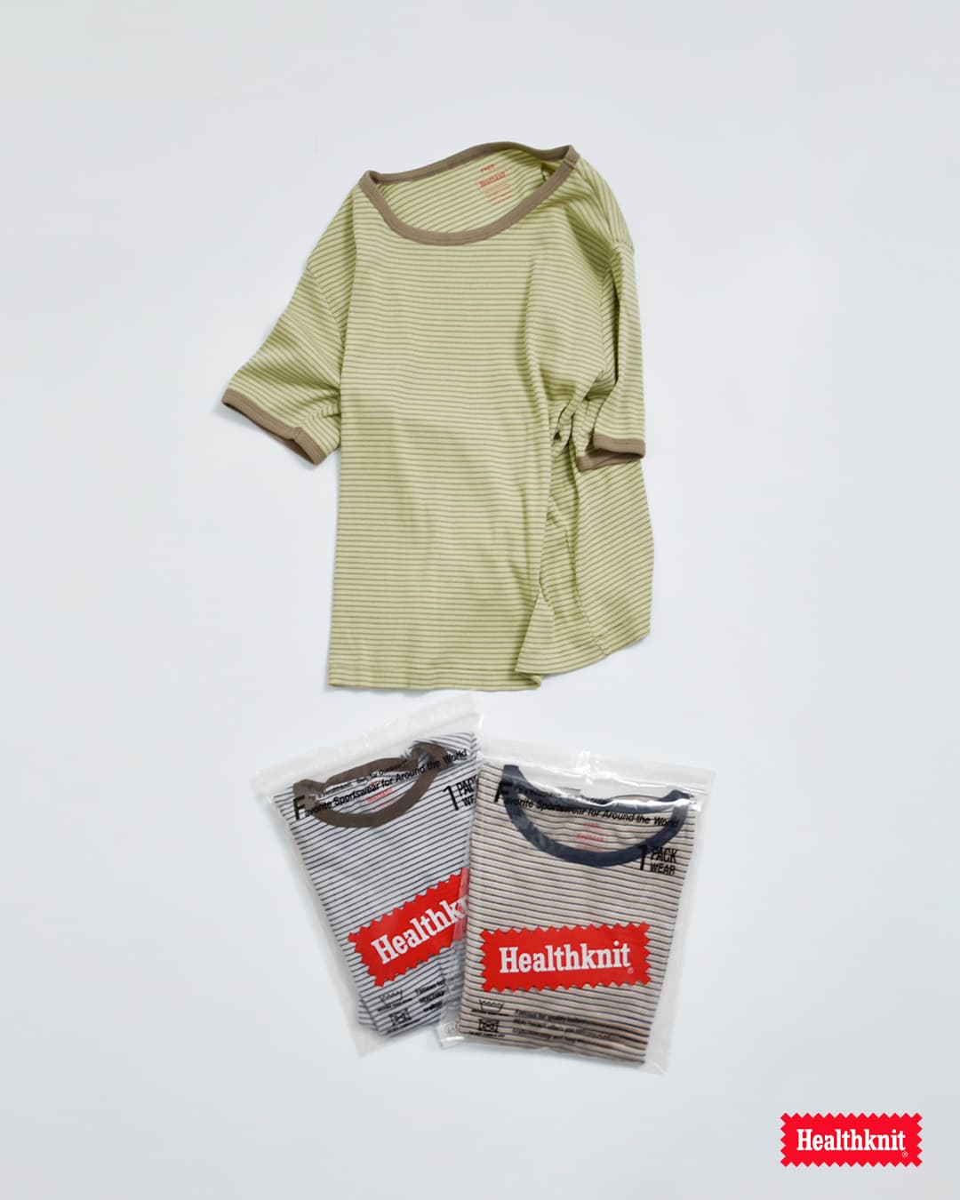 Healthknitチューブラーリブ 半袖 ボーダー Tシャツ hr26s-l302