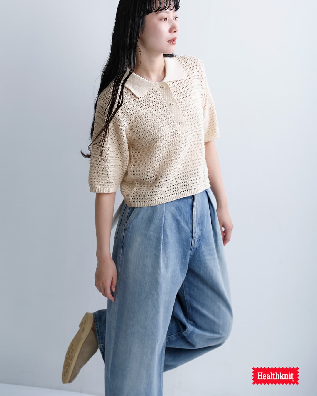 Healthknit ヘルスニット コットン ポロカラー 半袖 ニット プル