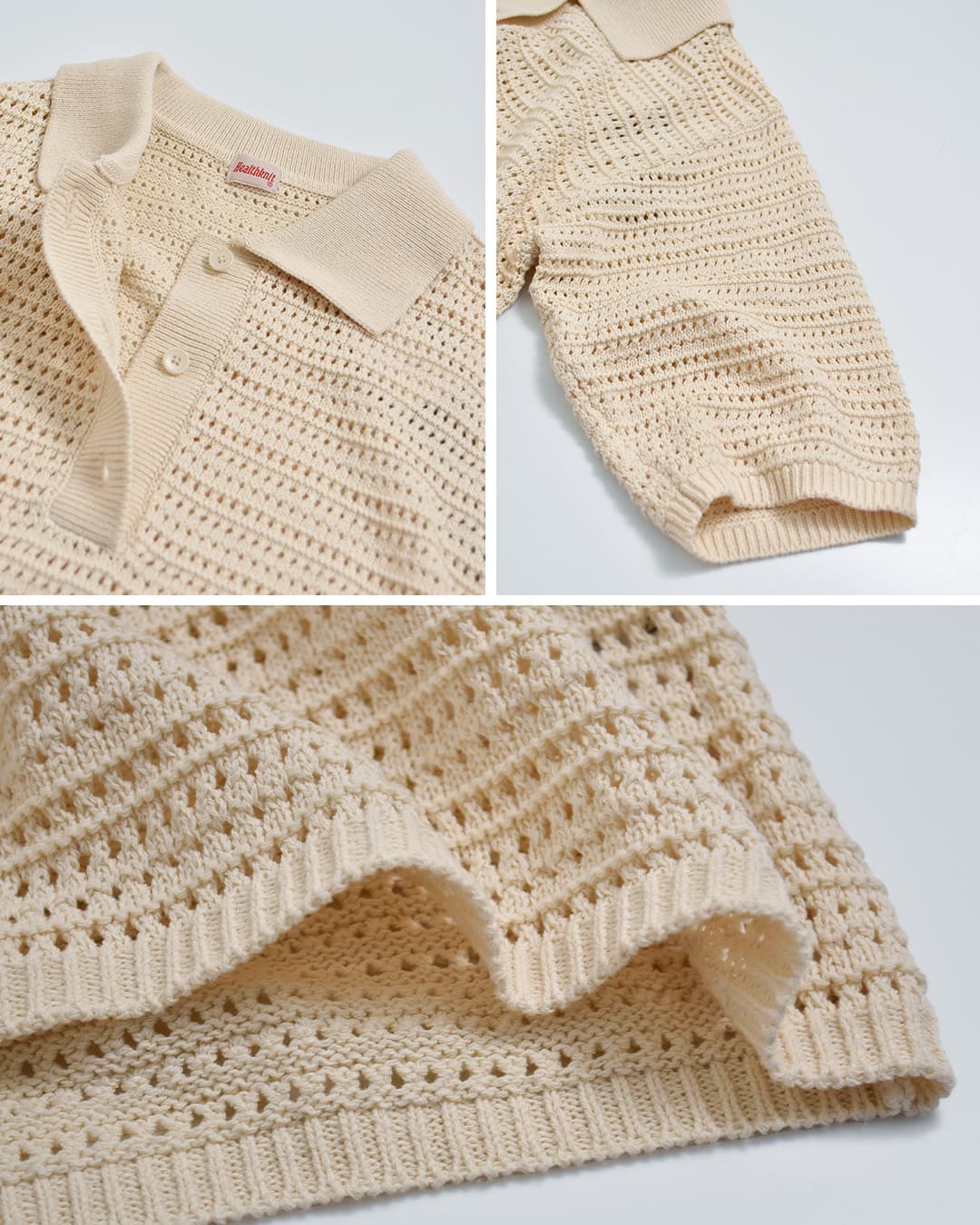 Healthknitコットン ポロカラー 半袖 ニット プルオーバー hr26s-l309