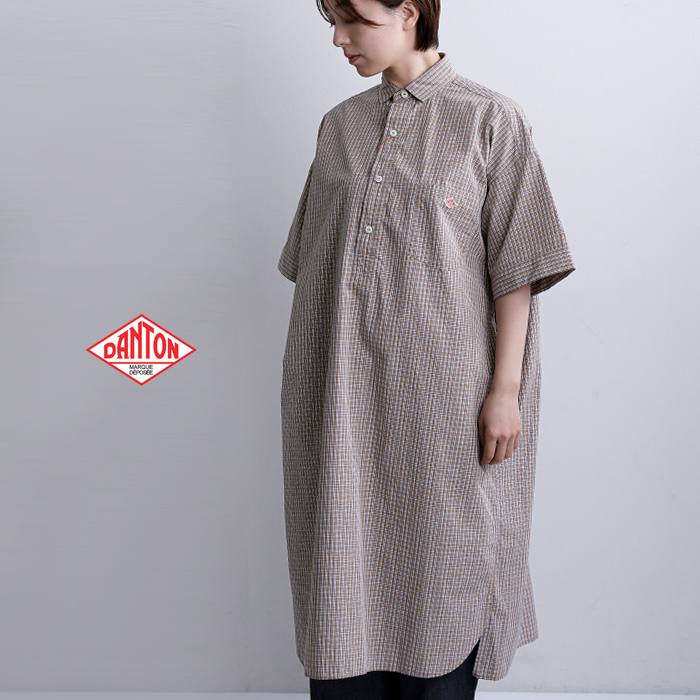DANTON(ダントン)コットン チェック ショートスリーブ プルオーバー ドレス jd-3655cpp-26ss