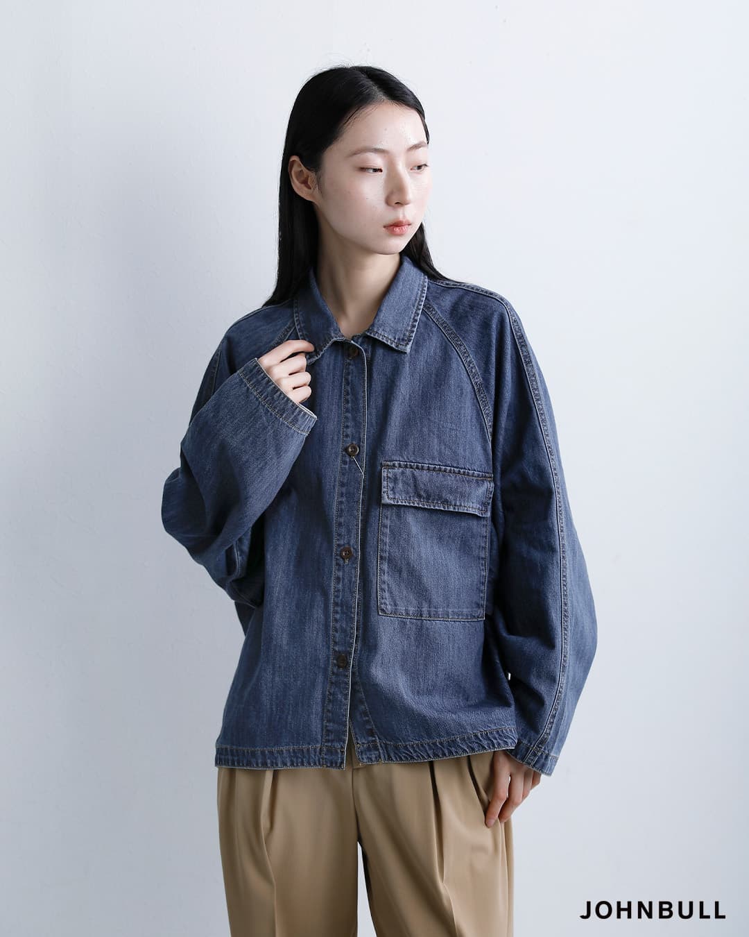 Johnbullコットン ライトデニム シャツブルゾン jl261s08