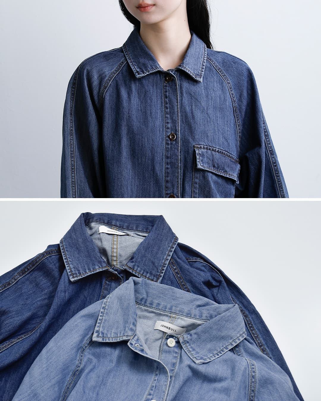 Johnbullコットン ライトデニム シャツブルゾン jl261s08