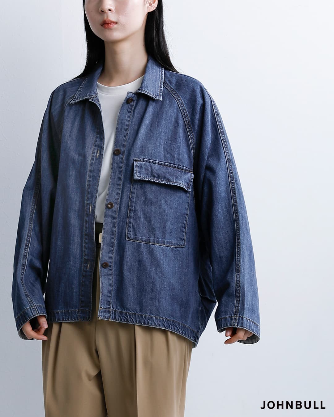 Johnbullコットン ライトデニム シャツブルゾン jl261s08
