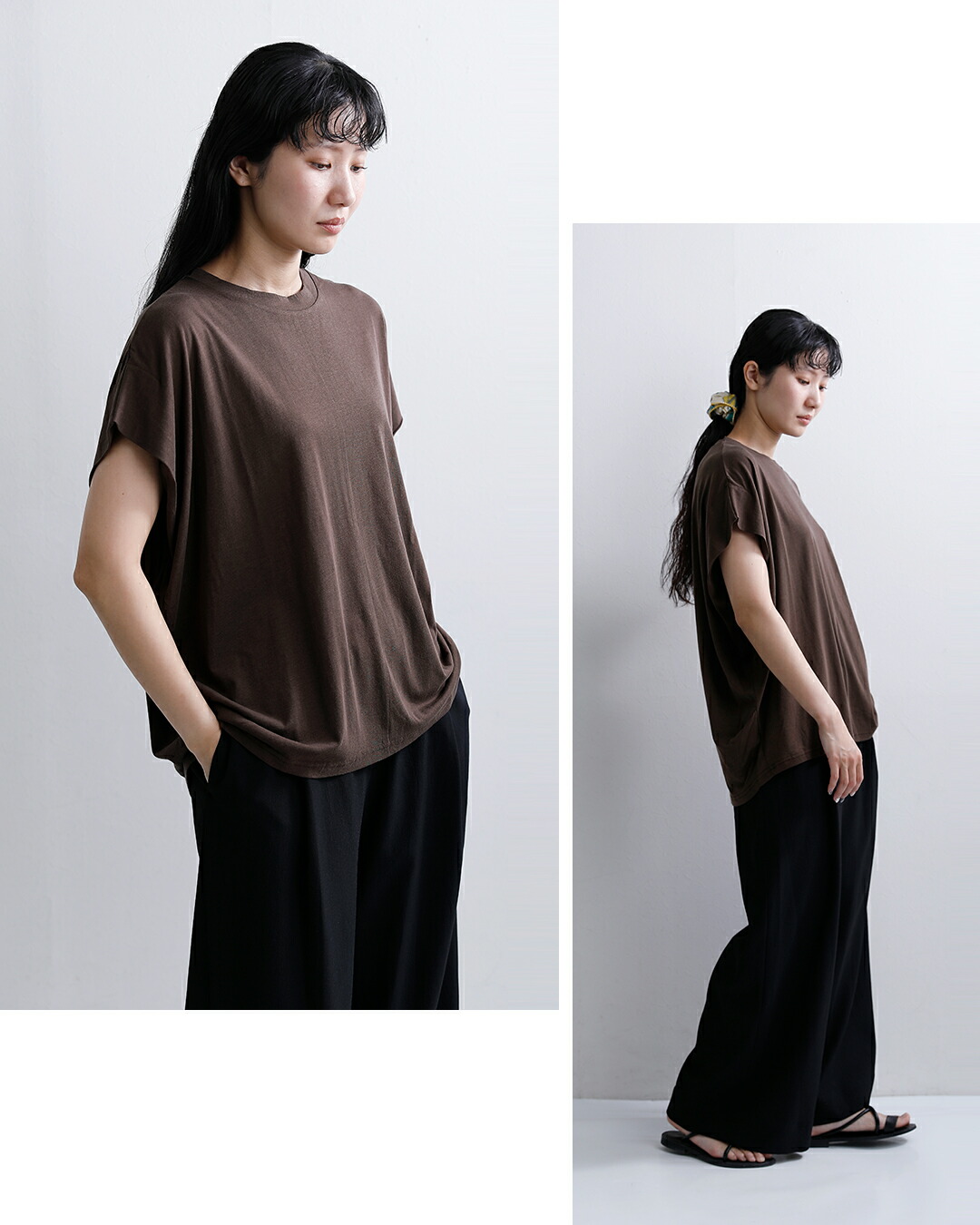 Johnbull(ジョンブル)コットン ミックス クルーネック フレンチスリーブ Tシャツ カットソー jl262c05