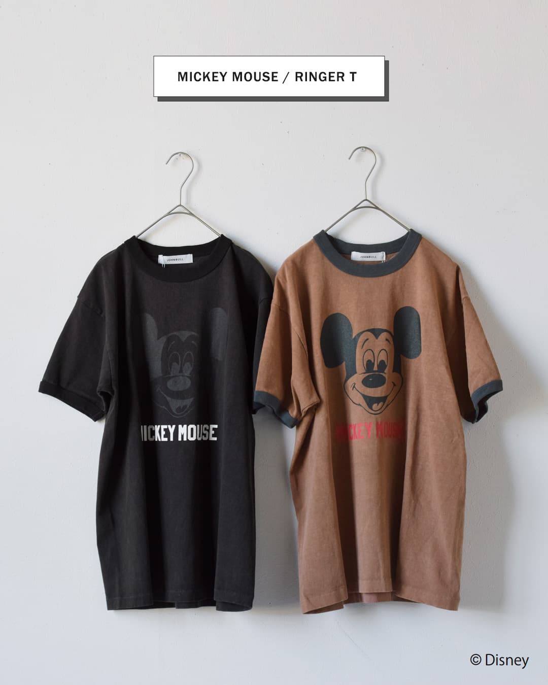 Johnbull(ジョンブル)コットン クルーネック ショート スリーブ Tシャツ カットソー“MICKEY MOUSE / RINGER T” jt262c16