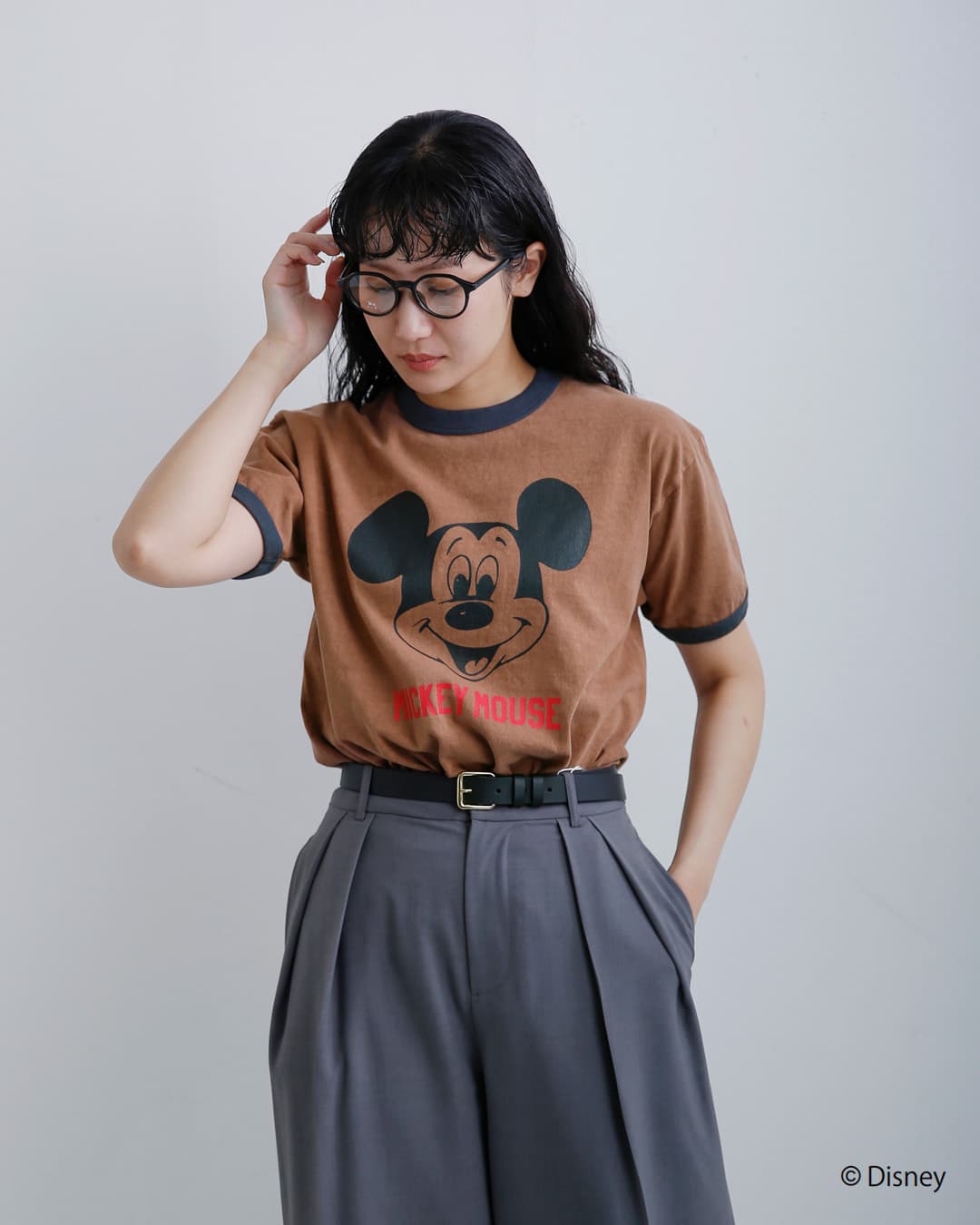 Johnbull(ジョンブル)コットン クルーネック ショート スリーブ Tシャツ カットソー“MICKEY MOUSE / RINGER T” jt262c16