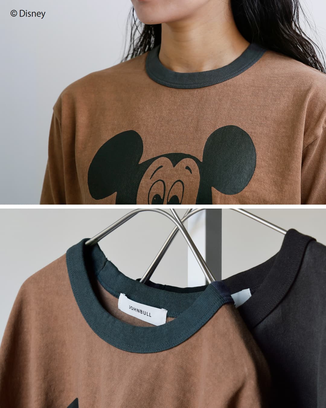 Johnbull(ジョンブル)コットン クルーネック ショート スリーブ Tシャツ カットソー“MICKEY MOUSE / RINGER T” jt262c16