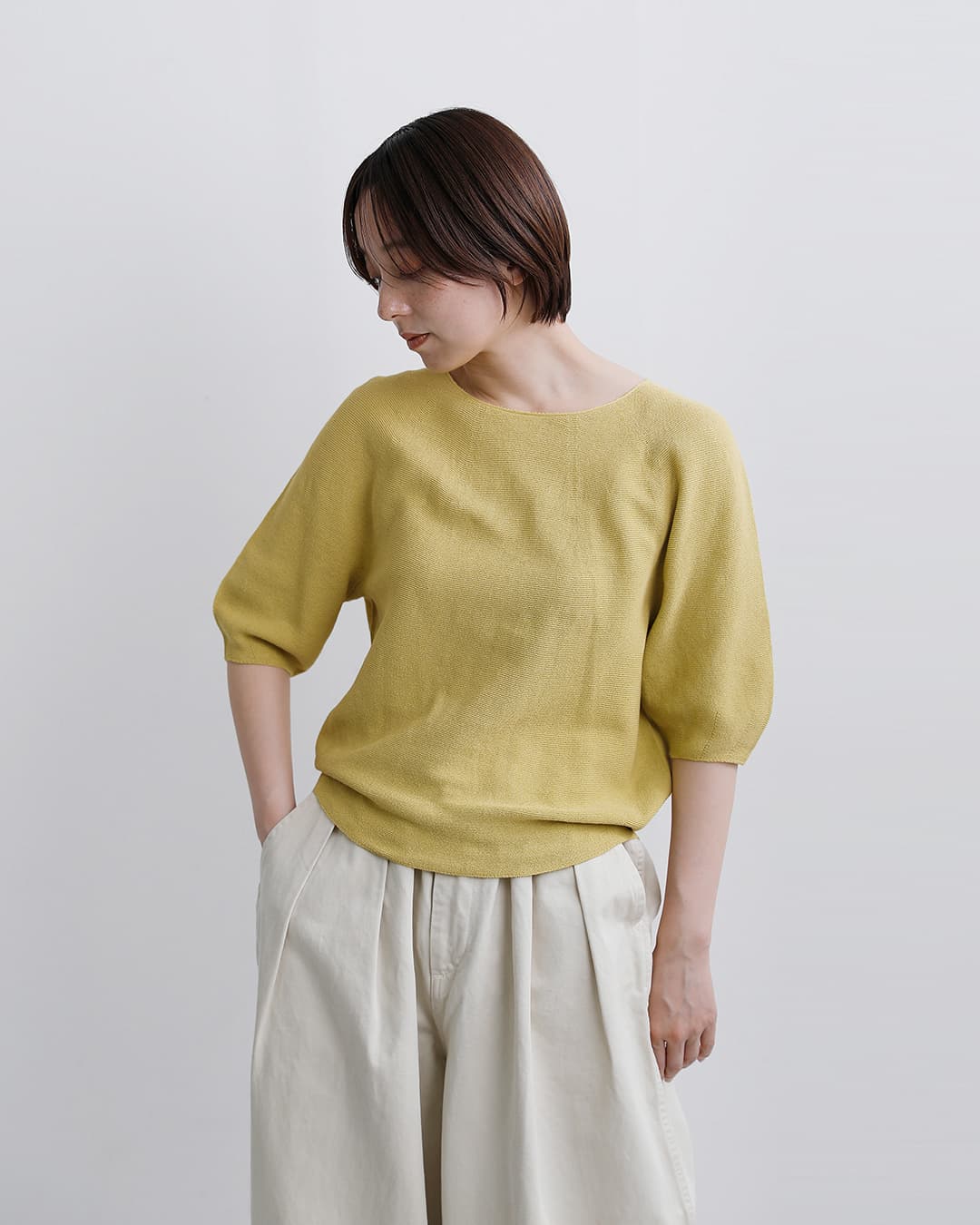 FACTORY(ファクトリー)和紙 コットン バルーン スリーブ セーター k-07