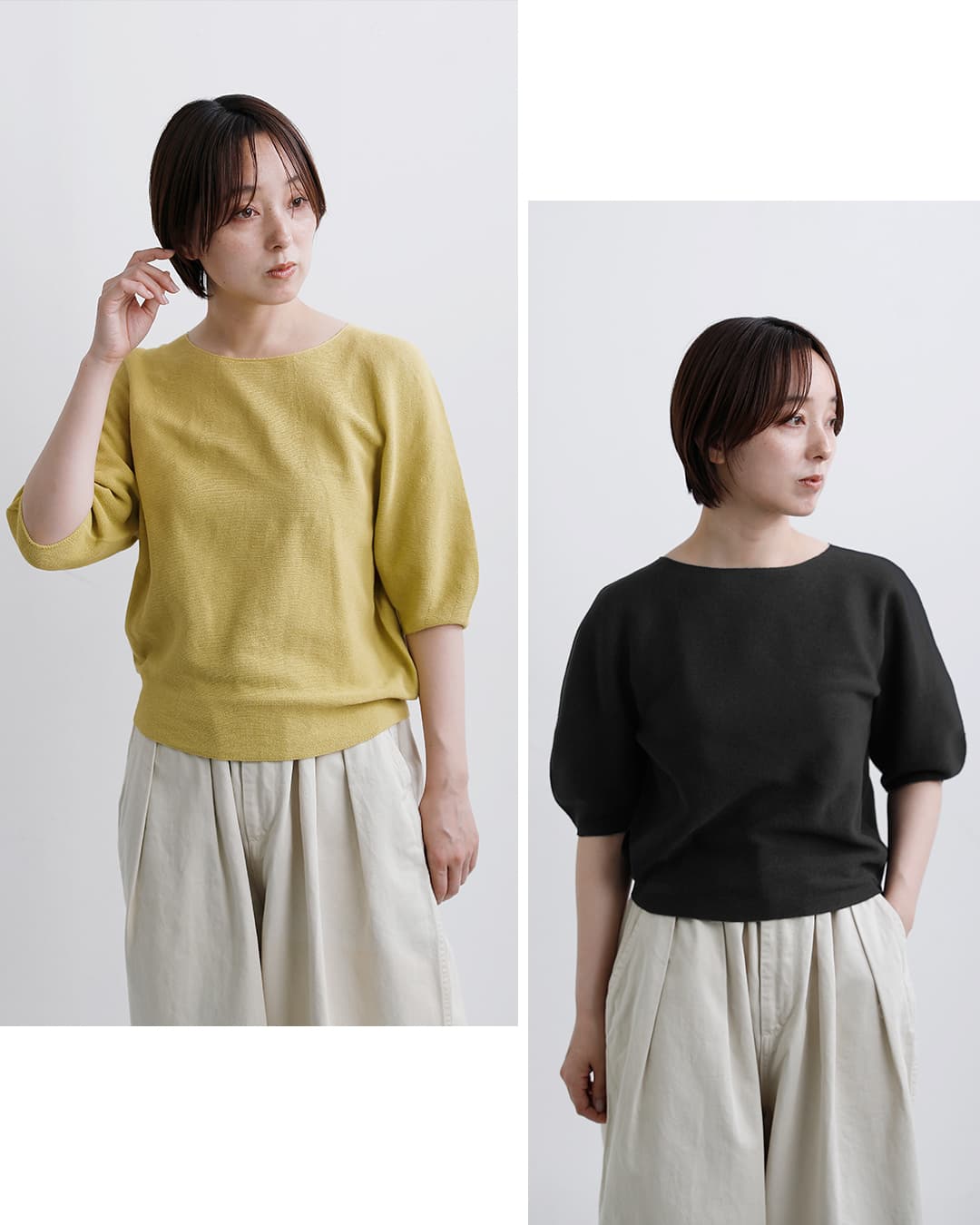 FACTORY(ファクトリー)和紙 コットン バルーン スリーブ セーター k-07