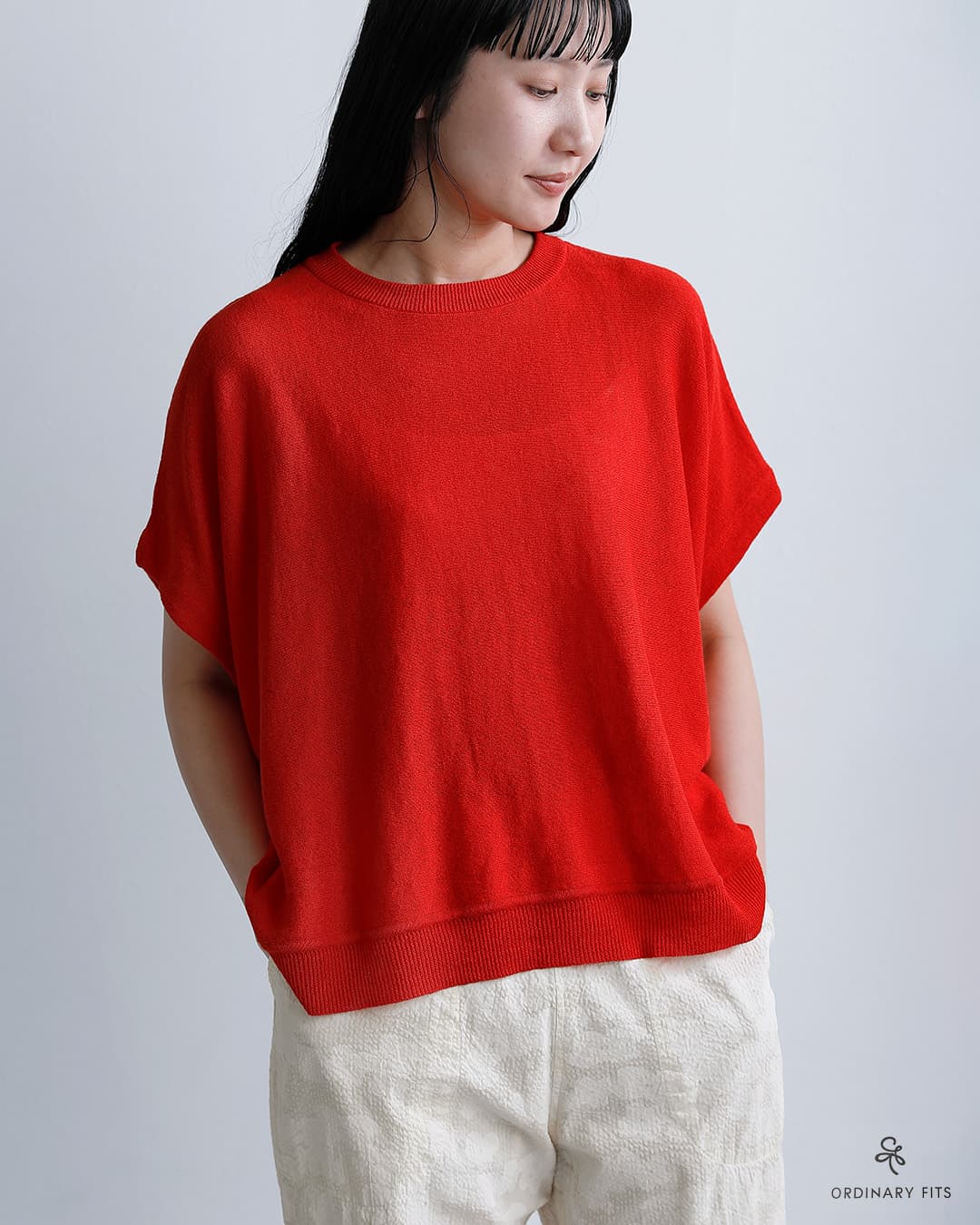 ordinaryfitsコットンリネン バーバーノースリーブ Tシャツ BARBER NOSLEEVE kn016-126